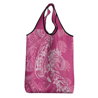 Pink Polynesia Hammerhead Shark Tattoo With Plumeria Lei Grocery Bag LT14 - Polynesian Pride