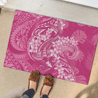 Pink Polynesia Hammerhead Shark Tattoo With Plumeria Lei Rubber Doormat LT14 - Polynesian Pride