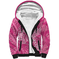 Pink Polynesia Hammerhead Shark Tattoo With Plumeria Lei Sherpa Hoodie