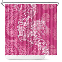 Pink Polynesia Hammerhead Shark Tattoo With Plumeria Lei Shower Curtain