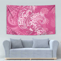 Pink Polynesia Hammerhead Shark Tattoo With Plumeria Lei Tapestry