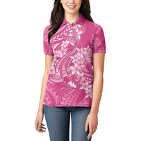 Pink Polynesia Hammerhead Shark Tattoo With Plumeria Lei Women Polo Shirt
