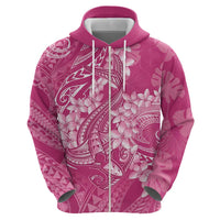 Pink Polynesia Hammerhead Shark Tattoo With Plumeria Lei Zip Hoodie