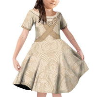 Mauri Ribaberiki Kiribati Family Matching Off Shoulder Short Dress and Hawaiian Shirt Cowrie Shells Lei Palm Leaf Weaving