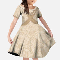Mauri Ribaberiki Kiribati Kid Short Sleeve Dress Cowrie Shells Lei Palm Leaf Weaving