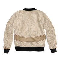 Mauri Ribaberiki Kiribati Sleeve Zip Bomber Jacket Cowrie Shells Lei Palm Leaf Weaving