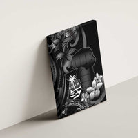 Black Hafa Adai Guam Canvas Wall Art Chamorro Latte Stone Hand With Plumeria