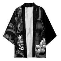 Black Hafa Adai Guam Kimono Chamorro Latte Stone Hand With Plumeria LT14 Unisex Black - Polynesian Pride