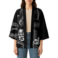 Black Hafa Adai Guam Kimono Chamorro Latte Stone Hand With Plumeria LT14 - Polynesian Pride