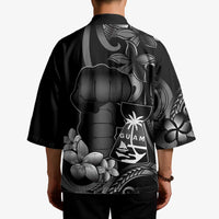 Black Hafa Adai Guam Kimono Chamorro Latte Stone Hand With Plumeria LT14 - Polynesian Pride