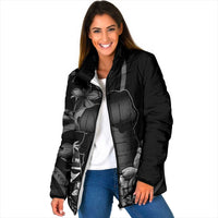 Black Hafa Adai Guam Padded Jacket Chamorro Latte Stone Hand With Plumeria - Polynesian Pride