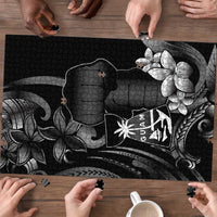 Black Hafa Adai Guam Puzzle Chamorro Latte Stone Hand With Plumeria - Polynesian Pride