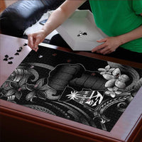 Black Hafa Adai Guam Puzzle Chamorro Latte Stone Hand With Plumeria - Polynesian Pride