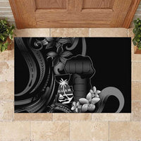 Black Hafa Adai Guam Rubber Doormat Chamorro Latte Stone Hand With Plumeria