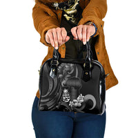 Black Hafa Adai Guam Shoulder Handbag Chamorro Latte Stone Hand With Plumeria LT14 One Size Black - Polynesian Pride