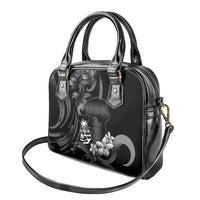 Black Hafa Adai Guam Shoulder Handbag Chamorro Latte Stone Hand With Plumeria LT14 - Polynesian Pride