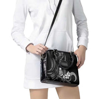 Black Hafa Adai Guam Shoulder Handbag Chamorro Latte Stone Hand With Plumeria LT14 - Polynesian Pride