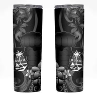 Black Hafa Adai Guam Skinny Tumbler Chamorro Latte Stone Hand With Plumeria