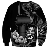 Black Hafa Adai Guam Sweatshirt Chamorro Latte Stone Hand With Plumeria