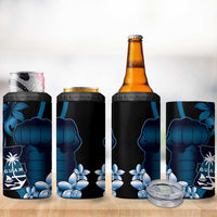 Blue Hafa Adai Guam 4 in 1 Can Cooler Tumbler Chamorro Latte Stone Hand With Plumeria