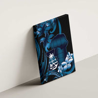 Blue Hafa Adai Guam Canvas Wall Art Chamorro Latte Stone Hand With Plumeria