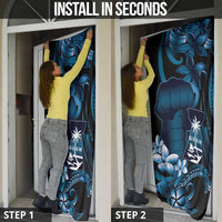 Blue Hafa Adai Guam Door Cover Chamorro Latte Stone Hand With Plumeria - Polynesian Pride