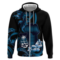 Blue Hafa Adai Guam Hoodie Chamorro Latte Stone Hand With Plumeria