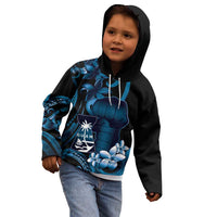 Blue Hafa Adai Guam Kid Hoodie Chamorro Latte Stone Hand With Plumeria