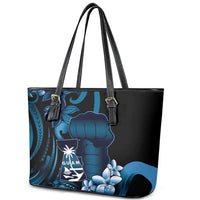 Blue Hafa Adai Guam Leather Tote Bag Chamorro Latte Stone Hand With Plumeria