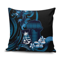 Blue Hafa Adai Guam Pillow Cover Chamorro Latte Stone Hand With Plumeria - Polynesian Pride