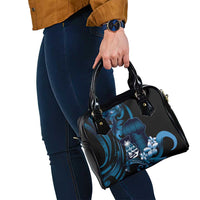 Blue Hafa Adai Guam Shoulder Handbag Chamorro Latte Stone Hand With Plumeria LT14 - Polynesian Pride
