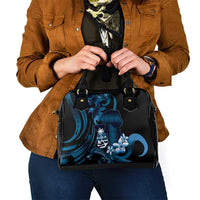 Blue Hafa Adai Guam Shoulder Handbag Chamorro Latte Stone Hand With Plumeria LT14 - Polynesian Pride