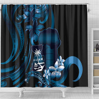 Blue Hafa Adai Guam Shower Curtain Chamorro Latte Stone Hand With Plumeria