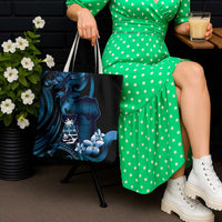 Blue Hafa Adai Guam Tote Bag Chamorro Latte Stone Hand With Plumeria - Polynesian Pride