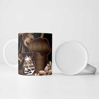 Brown Hafa Adai Guam Ceramic Mug Chamorro Latte Stone Hand With Plumeria - Polynesian Pride