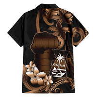 Brown Hafa Adai Guam Family Matching Off Shoulder Short Dress and Hawaiian Shirt Chamorro Latte Stone Hand With Plumeria