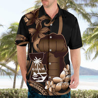 Brown Hafa Adai Guam Hawaiian Shirt Chamorro Latte Stone Hand With Plumeria