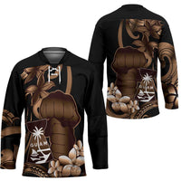 Brown Hafa Adai Guam Hockey Jersey Chamorro Latte Stone Hand With Plumeria - Polynesian Pride