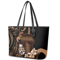 Brown Hafa Adai Guam Leather Tote Bag Chamorro Latte Stone Hand With Plumeria