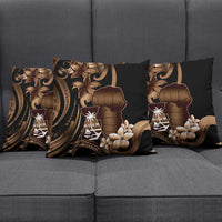 Brown Hafa Adai Guam Pillow Cover Chamorro Latte Stone Hand With Plumeria - Polynesian Pride