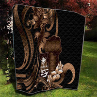 Brown Hafa Adai Guam Quilt Chamorro Latte Stone Hand With Plumeria