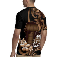 Brown Hafa Adai Guam Rugby Jersey Chamorro Latte Stone Hand With Plumeria