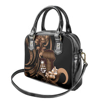 Brown Hafa Adai Guam Shoulder Handbag Chamorro Latte Stone Hand With Plumeria