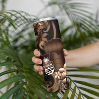 Brown Hafa Adai Guam Skinny Tumbler Chamorro Latte Stone Hand With Plumeria