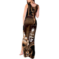 Brown Hafa Adai Guam Tank Maxi Dress Chamorro Latte Stone Hand With Plumeria