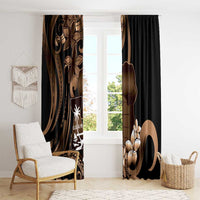 Brown Hafa Adai Guam Window Curtain Chamorro Latte Stone Hand With Plumeria