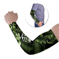 Green Hafa Adai Guam Arm Sleeves Chamorro Latte Stone Hand With Plumeria - Polynesian Pride