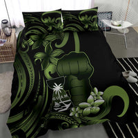 Green Hafa Adai Guam Bedding Set Chamorro Latte Stone Hand With Plumeria