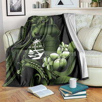 Green Hafa Adai Guam Blanket Chamorro Latte Stone Hand With Plumeria