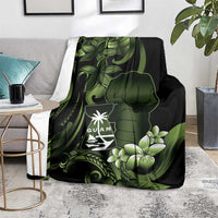 Green Hafa Adai Guam Blanket Chamorro Latte Stone Hand With Plumeria